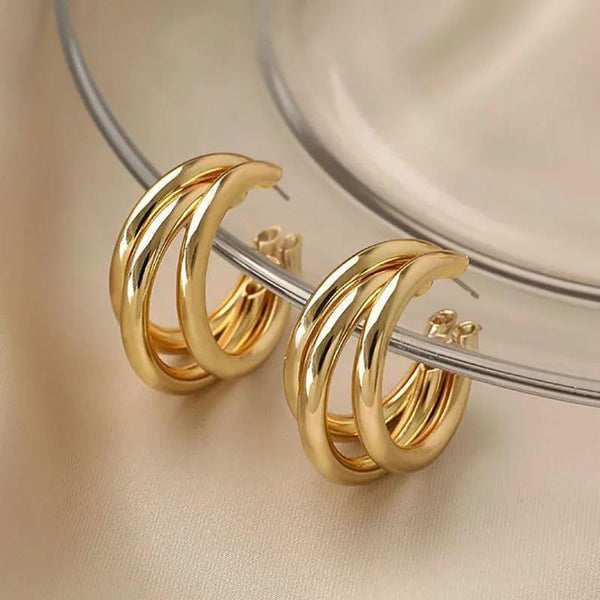 Gold-Plated Tri Hoop Earrings