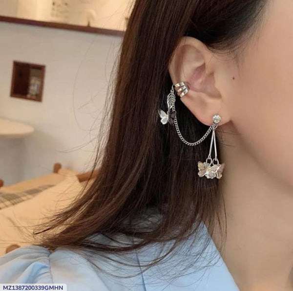 Butterfly Hanging Silver Plated Artificial Stones Ear Cuffs