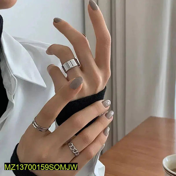 3 Pcs Alloy Silver Plated Dainty Plain Rings Set
