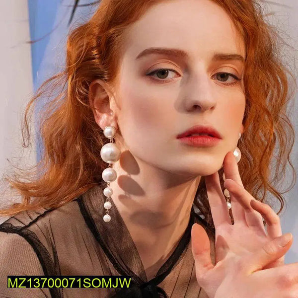 Pair Of Stylish Long Pearl Drop Tassel Earrings